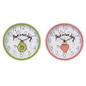 Clock Wall Plastic Round Fruit 30Cm Asstd