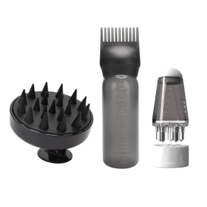 A Professional Hair Care Set Including A Root Comb Oil Applicator, Dye Shampoo Bottle, And a Soft Scalp Massage Liquid Comb