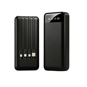 Portable Black Power Bank With Four Cables 18000mah Large Capacity