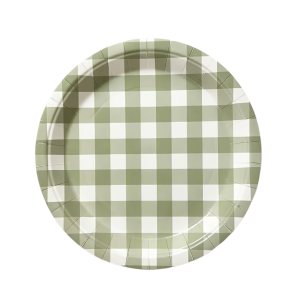 10 piece 9-Inch Sage Green Check Disposable Paper Plates