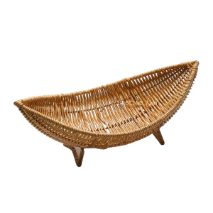 Crescent-Shaped Woven Rattan Storage Basket with Fabric Lining
