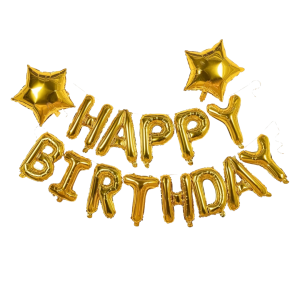Black Happy Birthday Foil Letter Banner and Star Balloons